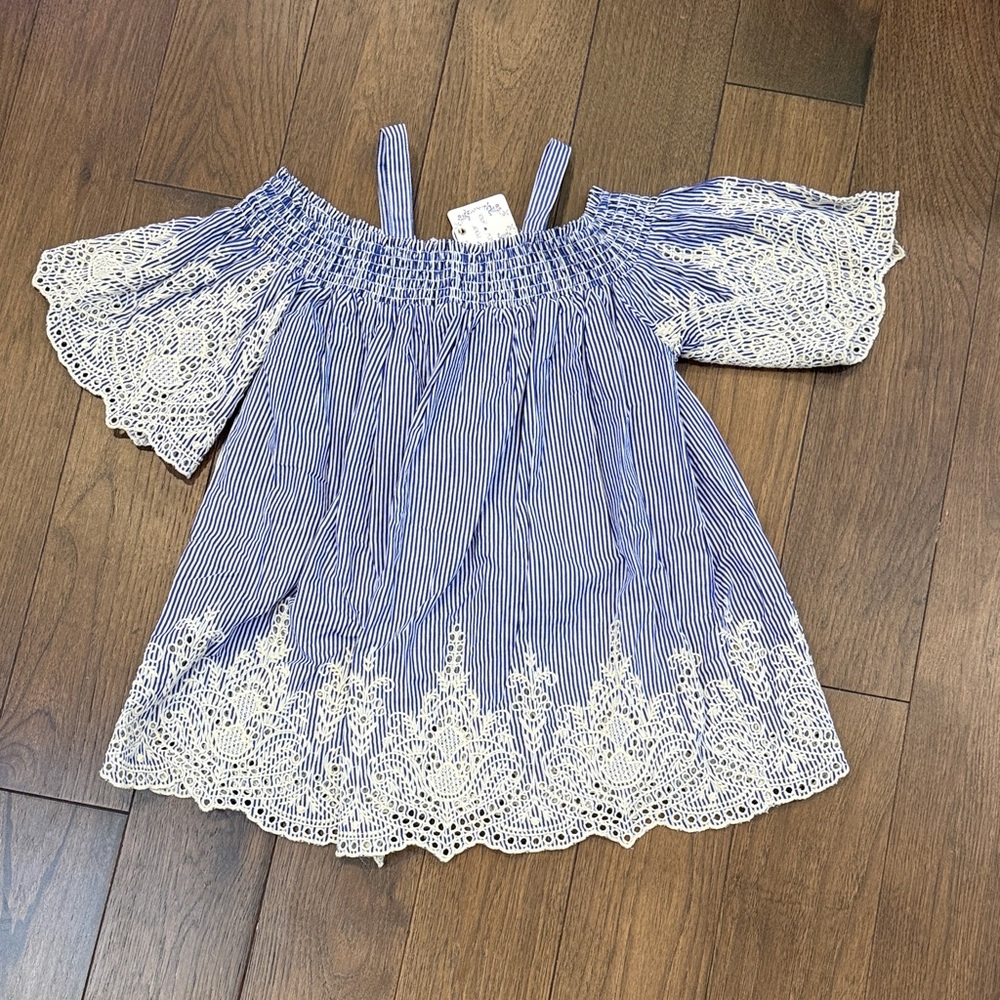 Poof New York Floral/Striped Flowy Off the Shoulder Too Size Large NWT C8-019